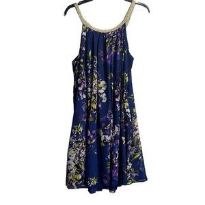 Charming Charlie blue floral elegant semi formal cruise vacation resort dress L